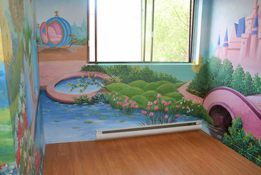 Children mural  of Disney princess castle by Richard Ancheta - Montreal.