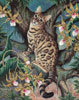 Bengal cat with tiger orchids  oil painting.